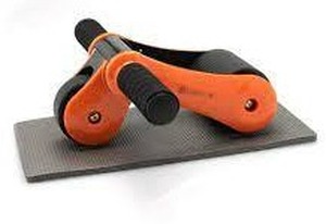 lot 93 image: LiveFit Non-Slip Portable Fitness Ab Roller w Knee Pad  Orange