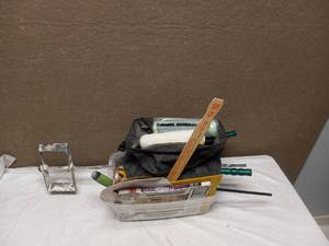 TOTE OF ASSORTED PAINTING EQUIPMENT