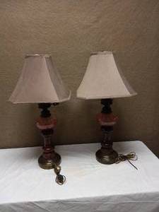 2 VINTAGE MID CENTURY MODERN BRASS & GLASS LAMPS