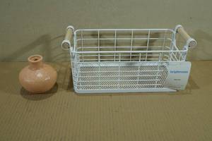 New Brightroom White Wire Bin with Opalhouse Vase