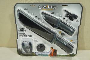 Camillus Survival Adventure Pack -Machete, Knife, Fire Starter, Sharpener, Camping Chain Saw