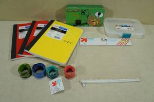 New Assorted School Supplies -Slap Bracelet Rulers, Notebooks, Pencil Boxes
