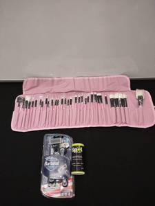 lot 23 image: Assortment Lot of Makeup Brush Kit plus Razors and Spot Remover