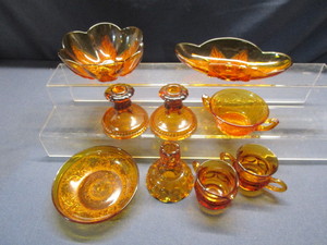 lot 34 image: Amber Dishes, Candle Holders