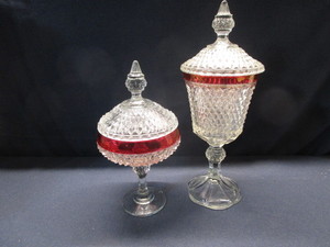 lot 46 image: Pedestal Ruby Flash Candy Stands