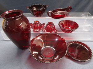 lot 80 image: Ruby Bowls, Vase, Relish, Candle Holders