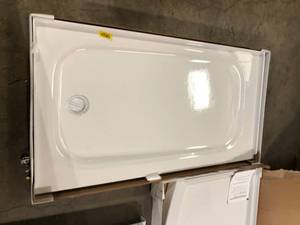Lot of American Standard  Ovation Curve 48 in. L x 30 in. W Alcove Shower Pan Base with Center Drain in Arctic White various conditions customer return review pictures