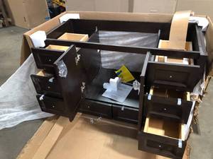 Home Decorators Collection Claxby 48 in. W x 34 in H x 22 in. D Bath Vanity Cabinet Only in Chocolate see pictures