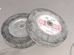 lot 122 image: Lot of (2) Martin Wheel Heavy Duty 550-lbs Solid Tire Utility Wheels 10x2.75