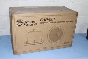 lot 39 image: PAIR of Atlas Sound LP FAP42T 4 Commercial In-Ceiling Pro Audio Speakers  Loudspeakers -  Black