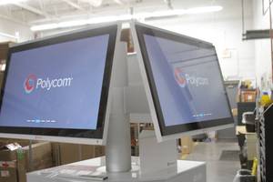 lot 112 image: Polycom RealPresence Real Presence Centro 360-Degree Quad Monitor  Display Collaboration Video Conference System