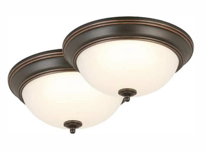 lot 11 image: COMMERCIAL ELECTRIC 13 in. 180-Watt Equivalent Oil-Rubbed Bronze Integrated LED Flush Mount with Frosted Glass Shade (2-Pack)