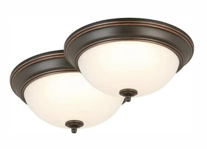 lot 41 image: COMMERCIAL ELECTRIC 13 in. 180-Watt Equivalent Oil-Rubbed Bronze Integrated LED Flush Mount with Frosted Glass Shade (2-Pack)