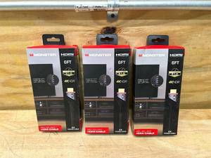 lot 56 image: MONSTER Lot of 3- 6ft High Speed 4K HDR HDMI Cables with Built-in Red Led Light, Gaming, Video, and Computer