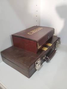 lot 201 image: Wood Chess Set And Pool Stick