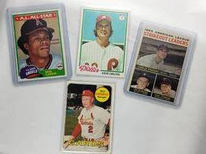 Lot of 4 Vintage Rod Carew #100, Red Schoendienst #462, 1963 Strikeout Leaders #6, Steve Carlton #540