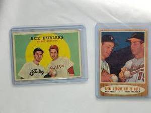 Lot of 2 Vintage Rival League Relief Aces Roy Face & Hoyt Wilhelm 1962 Topps 423, Ace Hurlers Pierce-Roberts 1959 Topps #156
