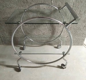 lot 5 image: Art Deco Inspired Chrome & Glass Bar Cart