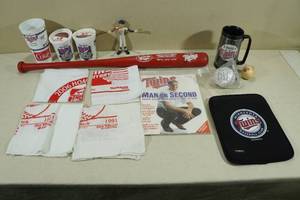 Assorted Minnesota Twins Collectibles - Homer Hankies, Bat, Bendy Figure