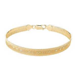 lot 109 image: Brand New 14K Yellow Gold Over Sterling Silver #1 Mom 6.8mm 7.5 Herringbone Bracelet