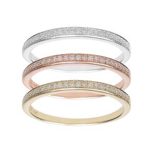 lot 114 image: Brand New SIRI 14K Yellow Gold, 14K Rose Gold and Rhodium Over Sterling Silver CZ 3-Ring Set