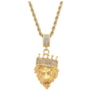 lot 118 image: Brand New Steeltime 18K Gold Over Stainless Steel CZ Lion Pendant With Chain