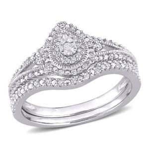 lot 121 image: Brand New Sofia B. Sterling Silver 14 ct tw Diamond Halo Split-Shank Bridal Set