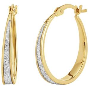 lot 133 image: Brand New 18K Gold-Plated Sterling Silver Two-Tone Glitter Hoop Earrings