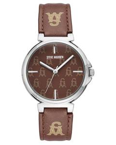 lot 143 image: Brand New Steve Madden Womens Stacked Logo Brown Polyurethane Strap Watch