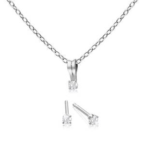 lot 148 image: Brand New Firefacet Diamonds Rhodium Over Sterling Silver Diamond Pendant Necklace and Stud Earrings Set