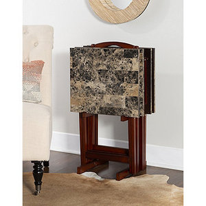 lot 28 image: Brand New Linon Marble-Look TV Tray Set