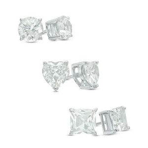 lot 46 image: Brand New SS 3 Pc Round, Heart and Princess Cut White Sapphire Set