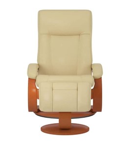 Mac Motion Oslo Collection Cobblestone Top Grain Leather Hamar Recliner and Ottoman