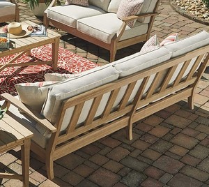 Signature Design by Ashley 81 x 35 in. Clare View Coastal Outdoor Patio Eucalyptus Sofa with Cushions in Beige