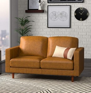 Rivet Revolve 56.3 x 34.6 in. Modern Leather Loveseat Sofa in Camel