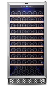 Colzer 24 in. 110 Bottle Stainless Steel Under Counter Built-in or Freestanding Double-Layer Tempered Glass Lockable Door Wine Cooler Refrigerator with Professional Compressor