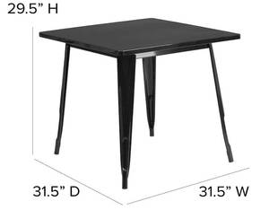 Flash Furniture Commercial Grade 31.5 Square Black-Antique Gold Metal Indoor-Outdoor Table