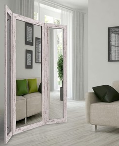 Houseables 65 x 71 in. Trifold 3-Way Full Length Rustic White Wood Framed Standing Mirror
