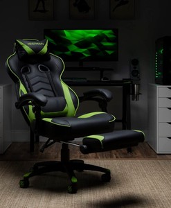 RESPAWN 110 Green Ergonomic Racing Style High Back Computer Gaming Chair with Footrest Recliner