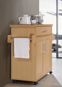 Hodedah Beech Kitchen Island with Spice Rack, Towel Rack & Drawer