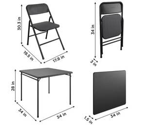 CoscoProducts COSCO Premium 5-Piece Table & Chair Dining Set with 34 Vinyl Top Card Table and 4 Fabric Padded Seat & Back Folding Chairs in Black
