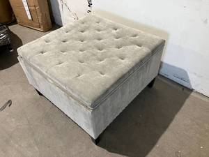 Gray Velvet Tufted Ottoman with Storage