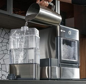GE Profile Stainless Steel Finish Opal Countertop Portable Nugget Ice Maker with Side Tank
