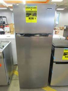 lot 512 image: Magic Chef 7.3 cu. ft. 2-Door Mini Fridge in Platinum Steel with Freezer (CORNER OF DOOR IS SLIGHTLY DENTED)