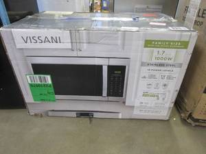lot 515 image: Vissani 1.7 cu. ft. 1000-Watt Over the Range Microwave in Stainless Steel (MISSING BRACKET FOR INSTALLATION, OTHERWISE LIKE NEW CONDITION)