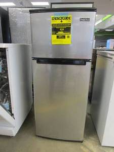 lot 523 image: Magic Chef 4.5 cu. ft. 2 Door Mini Fridge in Stainless Look with Freezer (SMALL DING ON FREEZER DOOR)