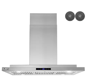 lot 562 image: AKDY 36 in. 350 CFM Convertible Island Mount Range Hood with LED Lights in Stainless Steel, Touch Control and Carbon Filters (OPEN BOX)