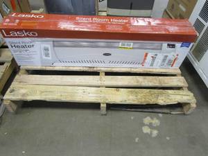 lot 566 image: Lasko Low Profile 1500-Watt Electric Silent Room Space Heater with Digital Display and Tip-Over Safety Switch, White (OPEN BOX)