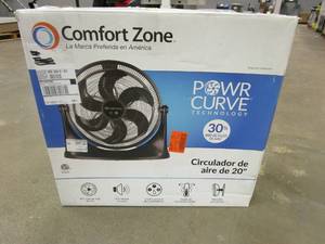 lot 578 image: Comfort Zone 20 in. 3-Speed High Velocity Fan with Adjustable Tilt and Sturdy Base (OPEN BOX)