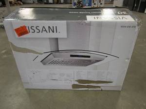 lot 579 image: Vissani 30 in. W Convertible Glass Wall Mount Range Hood with 2 Charcoal Filters in Stainless Steel (OPEN BOX)